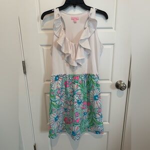 Lilly Pulitzer White Tank Midi Dress with Blue, Pink & Green Floral Skirt